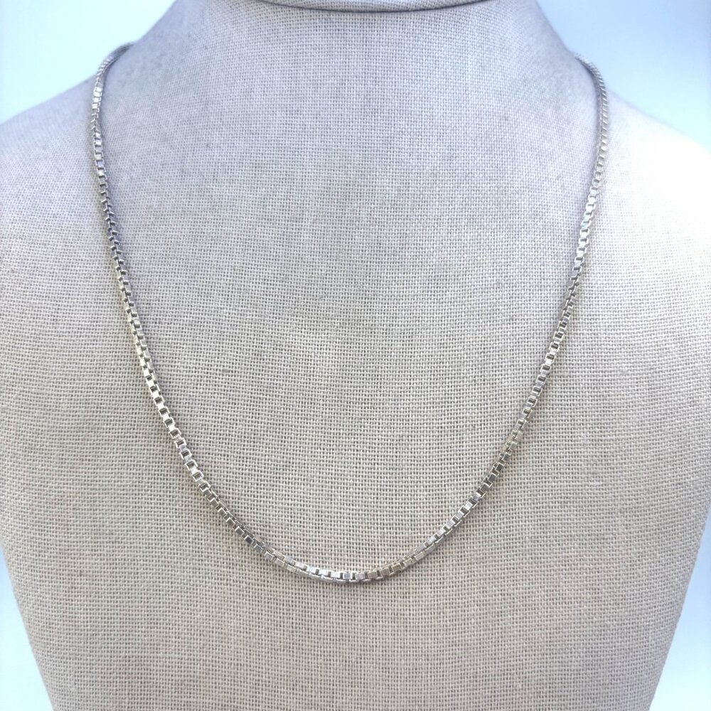 Sterling Silver 925 Box Link Chain Necklace Spring Ring Clasp Size 23.5" Length